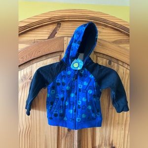 Boys Gagou Tagou blue black hooded zip front jacket size 24 M - NWT